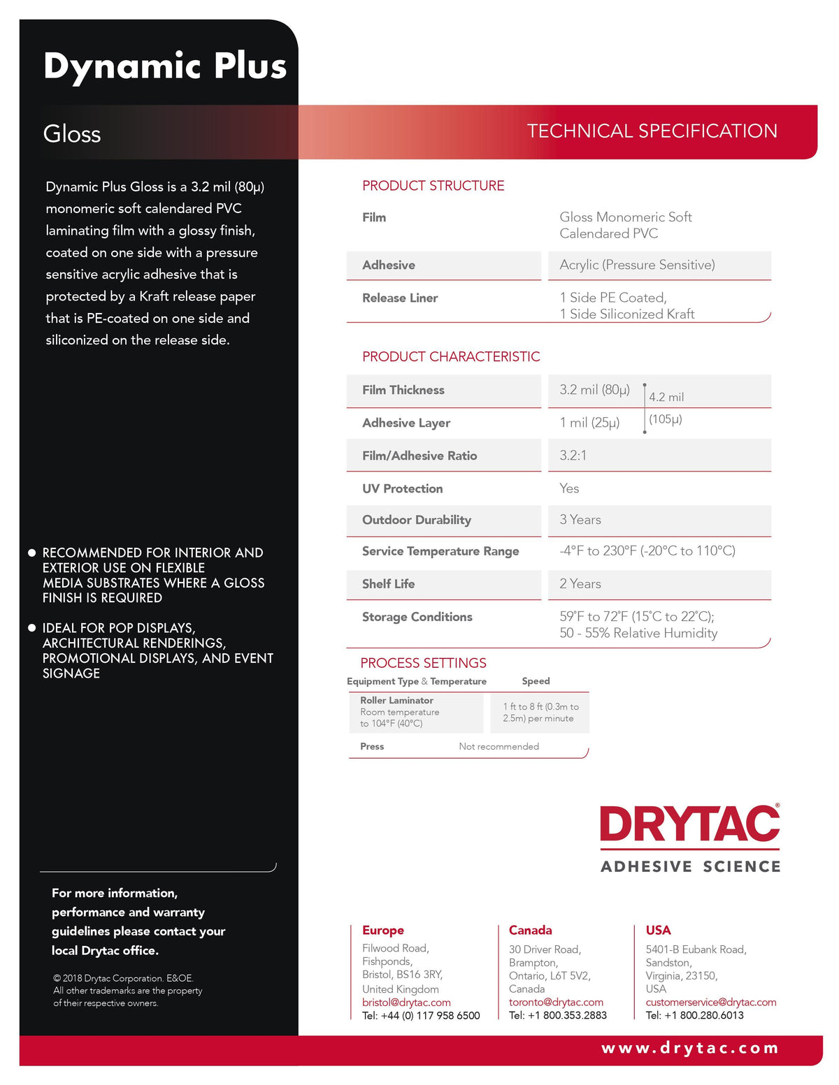 Drytac Dynamic Plus Intermediate Laminate, 3.2mil,  3 years DRYTAC