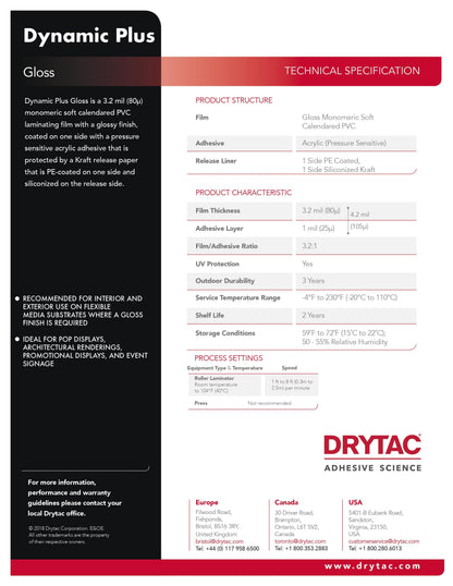 Drytac Dynamic Plus Intermediate Laminate, 3.2mil,  3 years DRYTAC