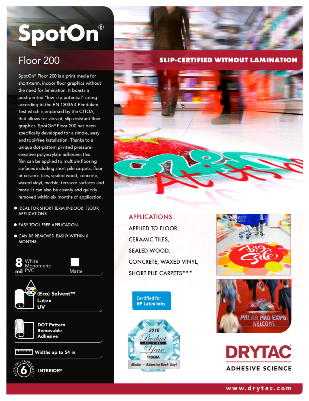 Drytac SpotOn Floor 200, Matte for Floor, 8mil DRYTAC