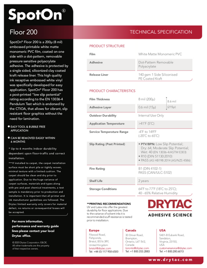 Drytac SpotOn Floor 200, Matte for Floor, 8mil DRYTAC