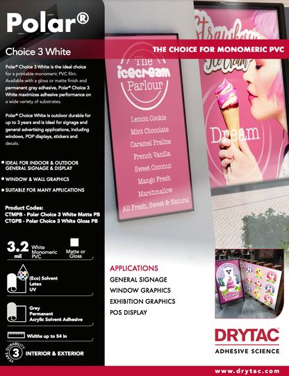 Drytac Polar Choice 3 Standard Vinyl, 3.2mil, 3 Years DRYTAC
