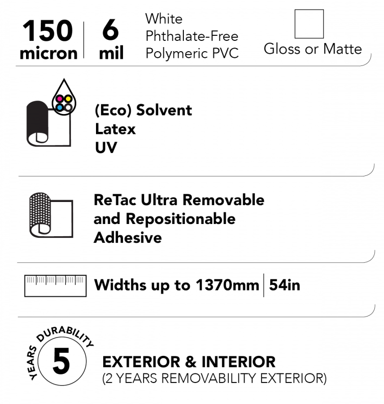Drytac 6 Mil ReTac Smooth 150 Premium Vinyl for Wall DRYTAC