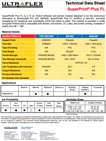 Ultraflex SuperPrint® Plus FL 13oz, Gloss/Matte ULTRAFLEX