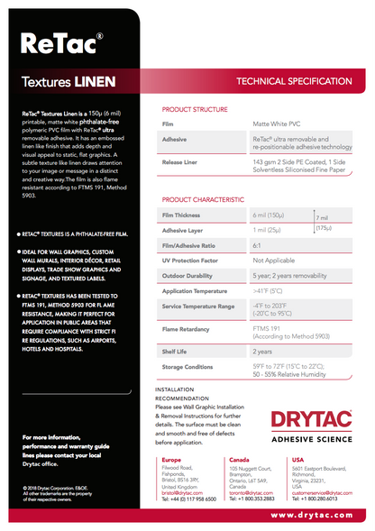 Drytac Retac Texture Vinyl for Wall, 6mil DRYTAC