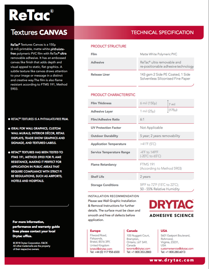 Drytac Retac Texture Vinyl for Wall, 6mil DRYTAC