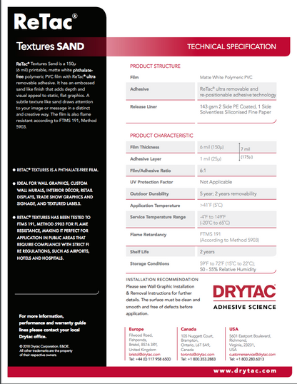Drytac Retac Texture Vinyl for Wall, 6mil DRYTAC