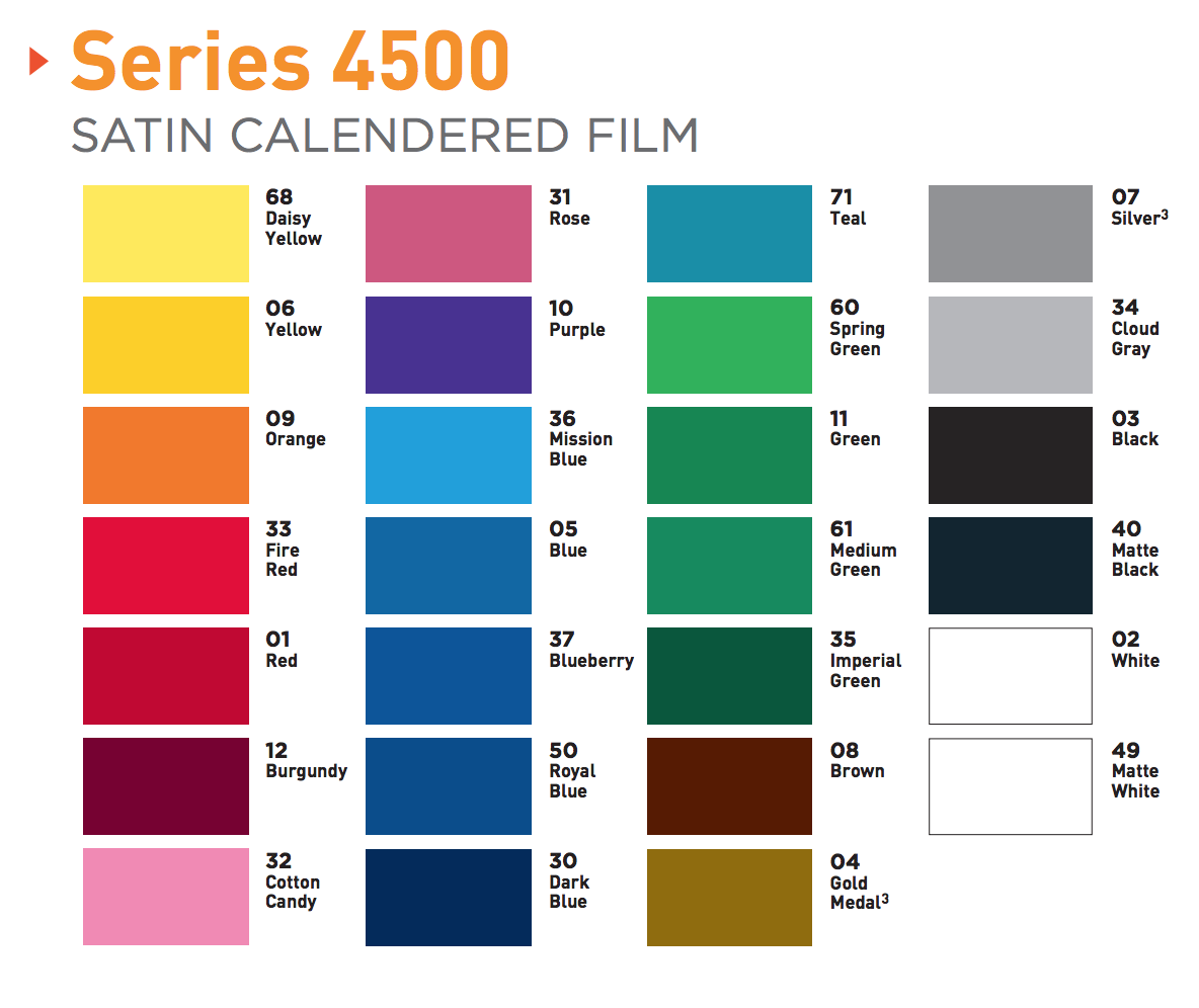 Arlon Series 4500 Colored Vinyl, Satin, 3mil (Free Shipping Included) ARLON