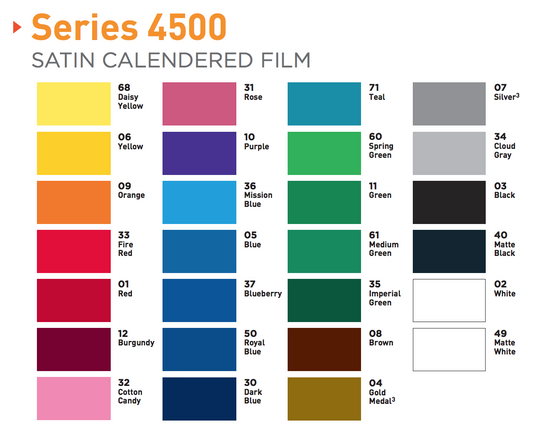 Arlon Series 4500 Colored Vinyl, Satin, 3mil (Free Shipping Included) ARLON