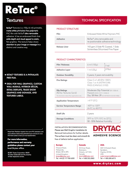 Drytac Retac Texture Vinyl for Wall, 6mil DRYTAC