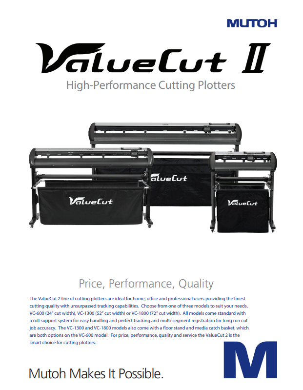 Mutoh ValueCut2 VC-600, VC-1300, VC-1800 Cutting Plotters MUTOH