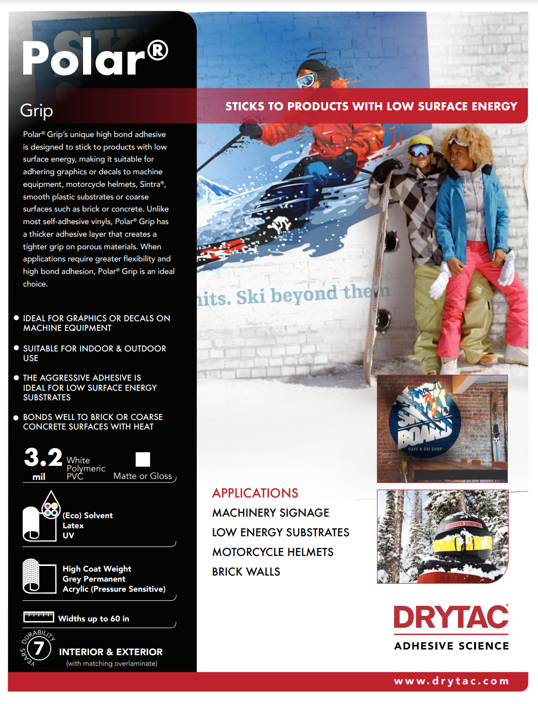 Drytac Polar Grip Premium Vinyl for Low Energy Surface, Concret Wall, 3.2mil, 7 years DRYTAC