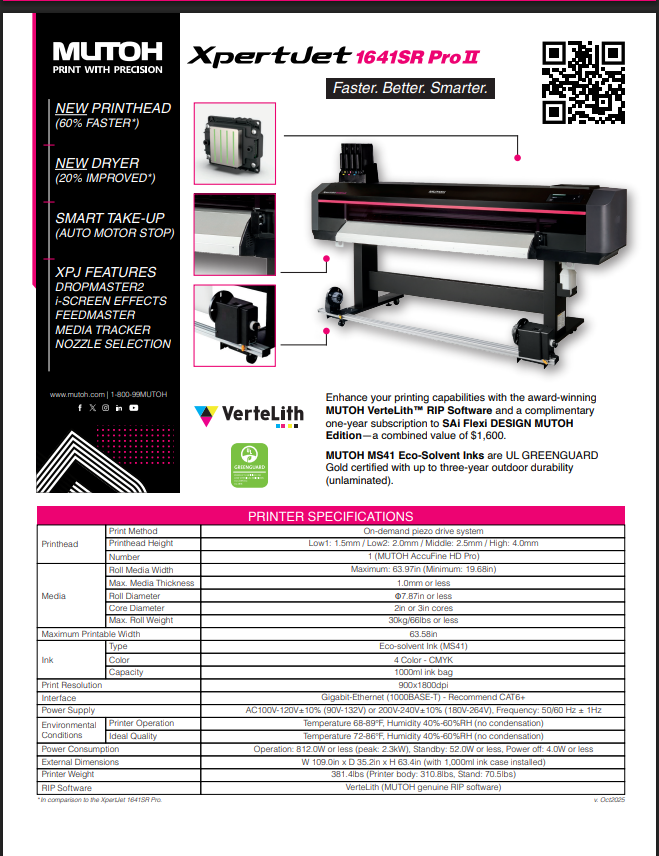 MUTOH XpertJet 1641SR Pro ll 64" Eco-Solvent Printer MUTOH
